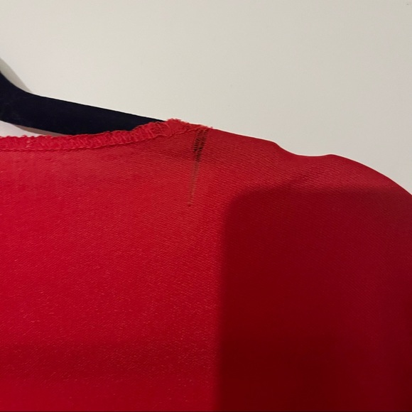 Long Red Devil V Neck Dress Costume with Slit & Devil Tail, Size Medium - Picture 6 of 12